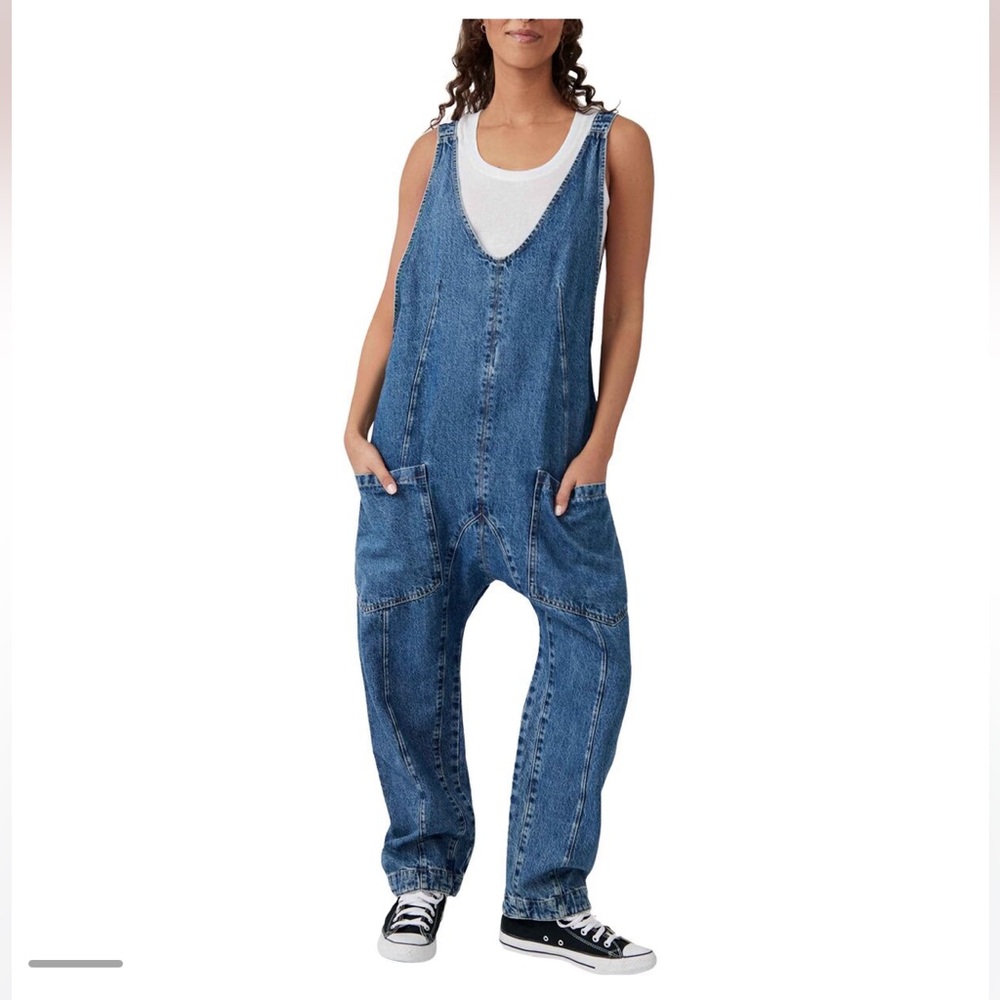 Free People We The Free Highroller Denim Jumpsuit Sapphire Blue